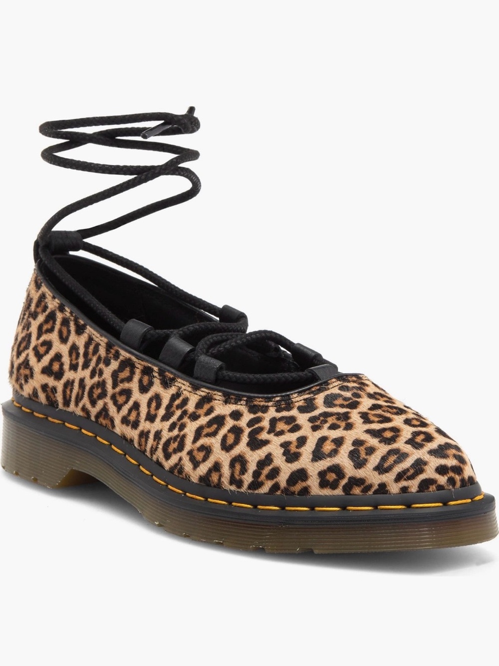 Dr. Marten’s Leopard Animal Print Lace-Up Elphie II Pointed Toe Ballet Flat